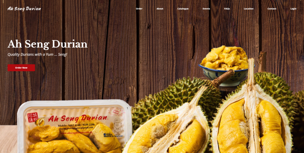YPS SME Reviews - Website Screenshot - Ah Seng Durian www.ahsengdurian.com.sg
